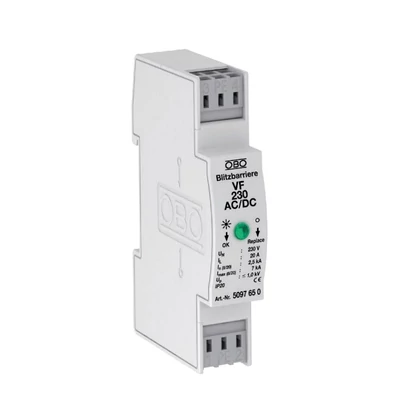 OBO Túlfeszültség levezető, T3, mérés-, szabályozás- és vezérléstechnikai védelem 2P, 230V 5097650