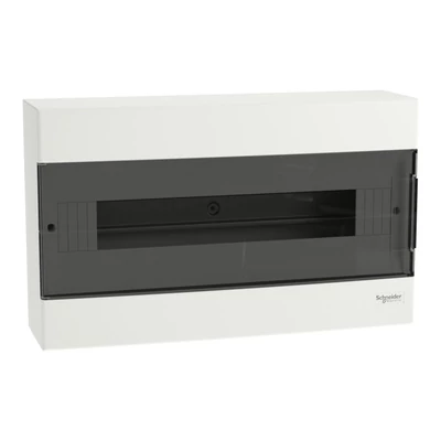 Schneider EASY9 kiselosztó, 18 modul, PE+N sínnel, füstszínű ajtóval, falon kívüli szerelésű EZ9EUC118 Schneider EASY9 kiselosztó, 18 modul, PE+N sínnel, füstszínű ajtóval, falon kívüli szerelésű EZ9EUC118