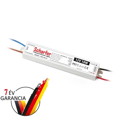 Scharfer vízálló tápegység 12VDC, 18W, 1,5A, IP67 SCH-18-12 Scharfer vízálló tápegység 12VDC, 18W, 1,5A, IP67 SCH-18-12