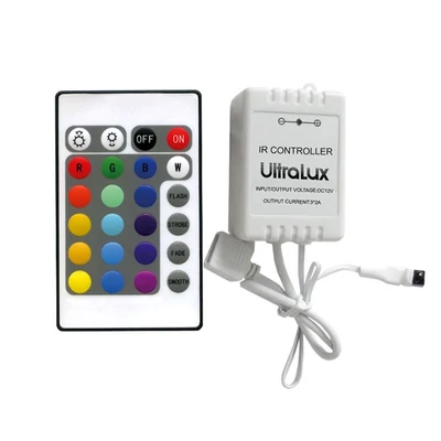 ULTRALUX IR Vezérlő RGB vagy Fehér LED világításhoz, 12-24V DC, 3x2A