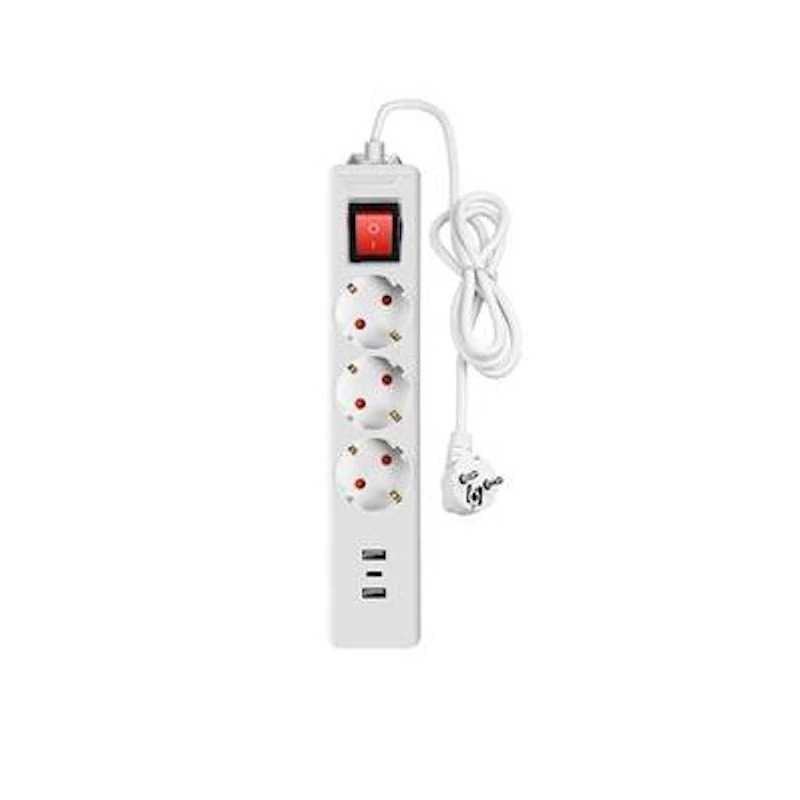 BDK hosszabbító, 3-as dugalj, 2 USB és type C csatlakozási pont, kapcsolós, IP20, BDK-113USB
