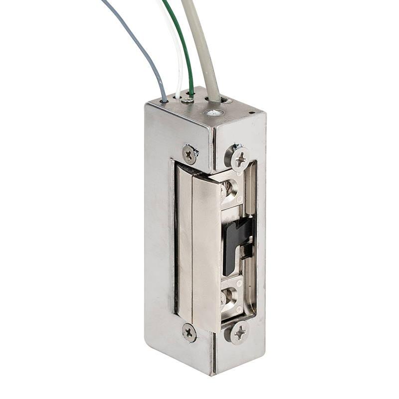 Dorcas elektromos zár, tűzálló, nagy tartóerejű, szimmetrikus, feszültségre zár, állítható zárnyelv, nyelvállapot visszajelzővel, 12V DC, 200mA